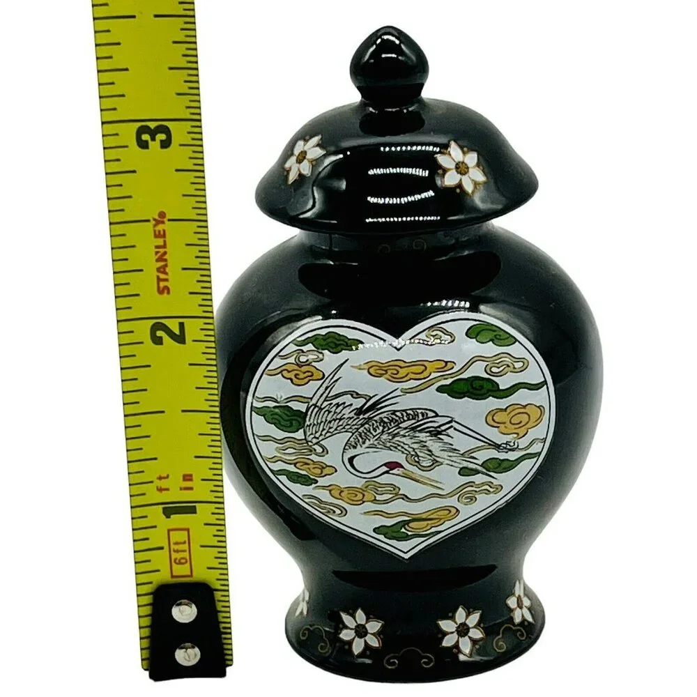 Franklin Mint Black Heart Crane Mini Imperial Collection Dynasty Jar 1980‎ Japan